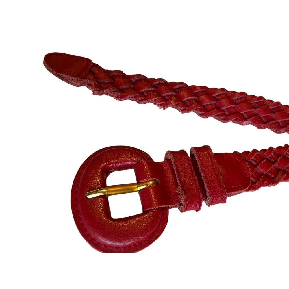 VTG Western Boho HONORS Red Retro Braded Leather Waist Belt Small